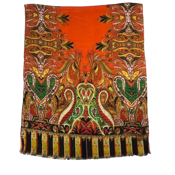 Vintage Accessories - Scarf Wrap Shawl Floral XL Long Orange Green Vtg Viscose